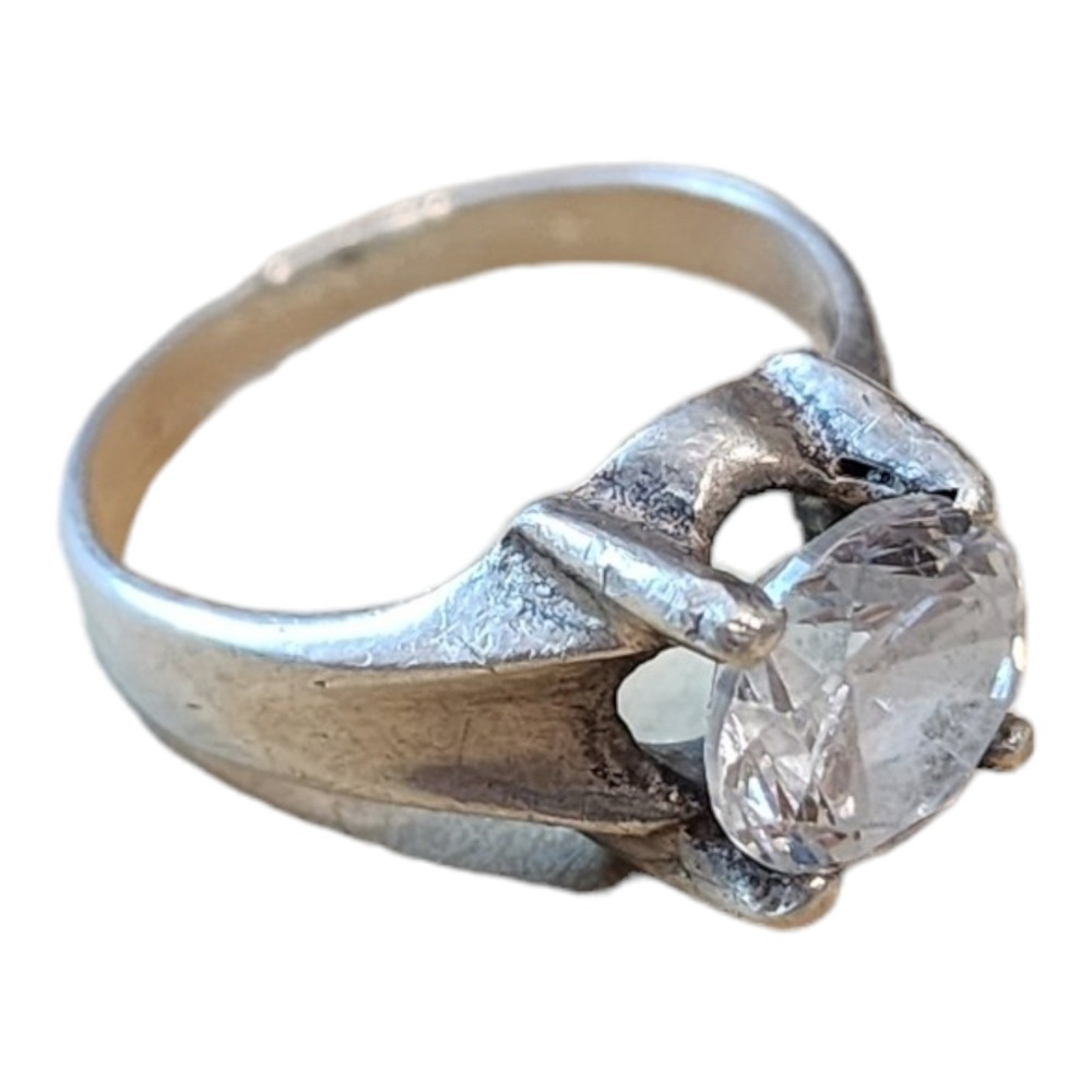 Vintage Mexico Cocktail Ring Sterling Silver 925 Size 5.75 Clear Cubic Zirconia